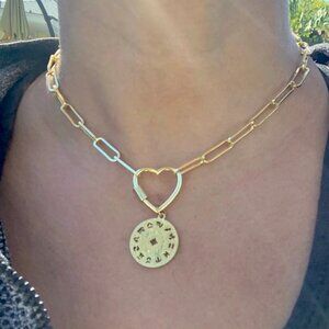 ZODIAC Signs Pendant | Paperclip Chain | Heart Carabiner Gold Necklace